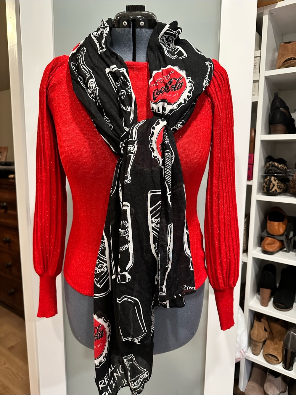Coca Cola Black and Red Logo Bottle Print Scarf